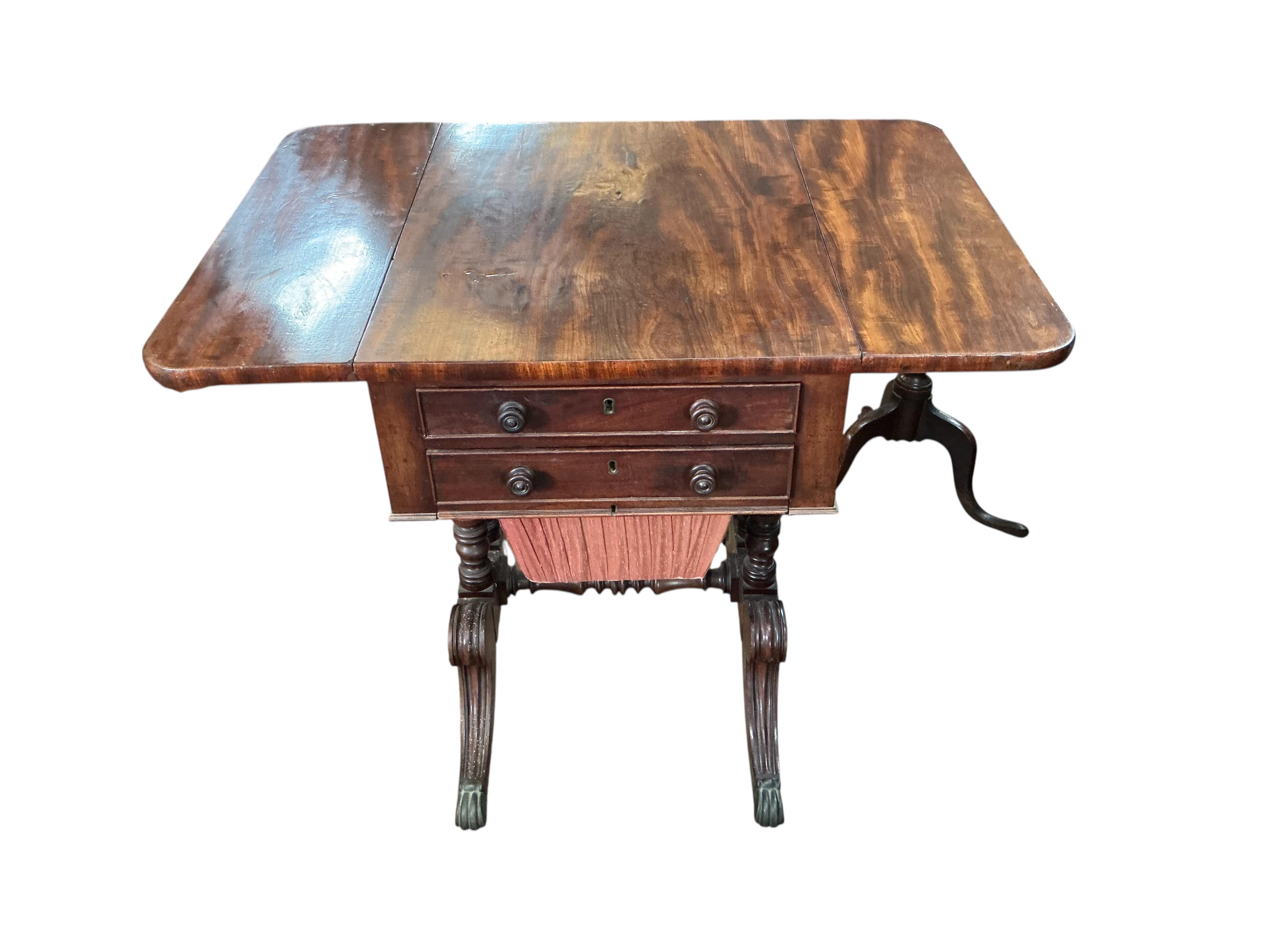 A Regency mahogany drop flap work table, width 48cm, depth 60cm, height 70cm